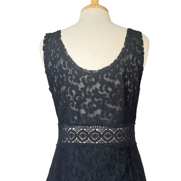 Free People Daisy Chain Semi Sheer Lace Shift Dress Womens Large Black Boho Mini - Picture 4 of 16